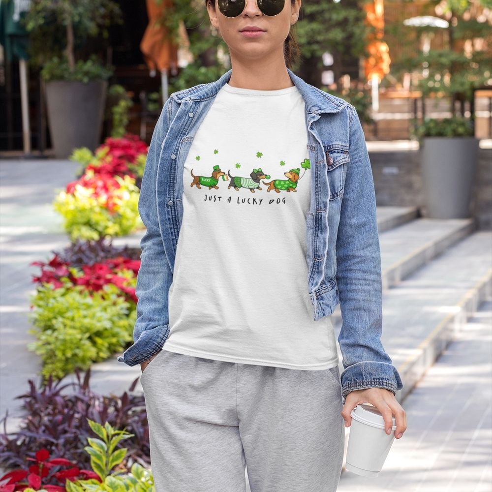 White Graphic Tee with Dog Print For St. Patrick Day Shirt - Picture 2 of 5